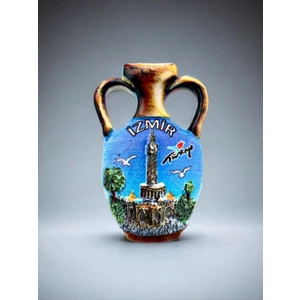 Izmir Temalı Kabartmalı Polyester Magnet. 5cm x 8cm. Kahverengi