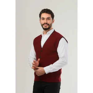Erkek V Yaka Triko Düğmeli Cepli Çizgi Desenli Regular Fit Tüylenmeyen Örgü Yelek