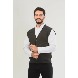 Erkek V Yaka Triko Düğmeli Cepli Çizgi Desenli Regular Fit Tüylenmeyen Örgü Yelek
