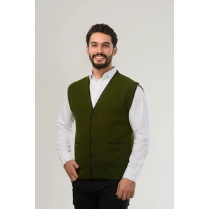 Erkek V Yaka Triko Düğmeli Cepli Çizgi Desenli Regular Fit Tüylenmeyen Örgü Yelek