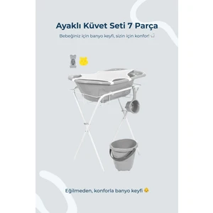 Baby Jem Ayaklı Küvet Seti 7 Parça Soft Gri
