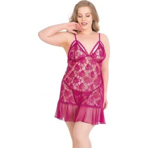 Büyük Beden Çiçek Desen Kadın Tül Gecelik Külot Takım