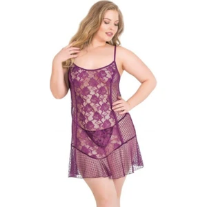 Büyük Beden Çiçek Desen Kadın Tül Gecelik Külot Takım