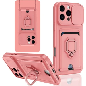 iPhone 16 Pro Uyumlu Taşıma Askılı - Kartlıklı - Stantlı - Kamera Korumalı Silikon Telefon Kılıfı