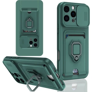 iPhone 16 Pro Uyumlu Taşıma Askılı - Kartlıklı - Stantlı - Kamera Korumalı Silikon Telefon Kılıfı