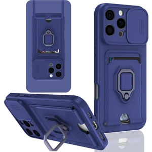 iPhone 16 Pro Uyumlu Taşıma Askılı - Kartlıklı - Stantlı - Kamera Korumalı Silikon Telefon Kılıfı