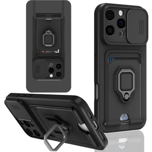 iPhone 16 Pro Uyumlu Taşıma Askılı - Kartlıklı - Stantlı - Kamera Korumalı Silikon Telefon Kılıfı