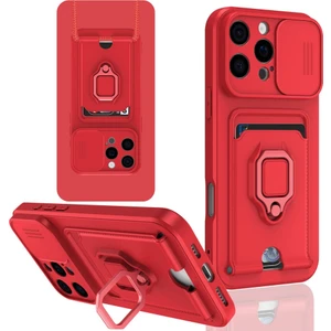 iPhone 16 Pro Uyumlu Taşıma Askılı - Kartlıklı - Stantlı - Kamera Korumalı Silikon Telefon Kılıfı