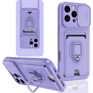 iPhone 16 Pro Uyumlu Taşıma Askılı - Kartlıklı - Stantlı - Kamera Korumalı Silikon Telefon Kılıfı