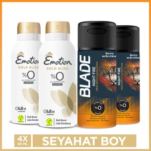 Gold Bliss Kadın Deodorant & Blade Night Fire Erkek Deodorant 4 x 90 ml Seyahat Seti