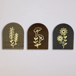 Gold Çiçek Detaylı Ahşap Gökküşağı Duvar Tablo Seti – 70X25 cm Dekoratif Ev Ofis Süsleme