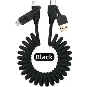 4in1 Pd 65 Watt Type-C/27 Watt iPhone Spiral Kablo Kırılmaz Uç 1.5 Metre Hızlı Şarj ve Data Kablosu iPhone Samsung Xiaomi Oppo Huawei Uyumlu