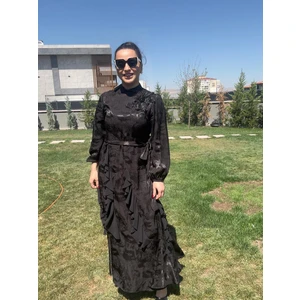 Omzu Işlemeli Jakar Elbise