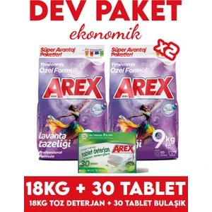 "büyük Ekonomi Paketi ; 18 kg Toz Çamaşır Deterjanı Sık Yıkananlar, Bulaşık Makinesi Tableti 30 Adet