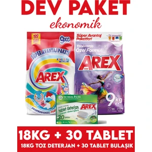 "büyük Ekonomi Paketi ; 18 kg Toz Çamaşır Deterjanı Color&white, Bulaşık Makinesi Tableti 30 Adet
