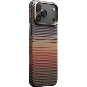 iPhone 17 Pro Uyumlu Kılıf M-Safe Şarjlı Aramid Pitaka Tactile Woven Serisi Sunset Kapak Kahverengi