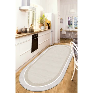 Makinede Yıkanabilir Kaymaz Taban Leke Tutmaz Bej Oval Salon Halısı Mutfak Halısı ve Yolluk