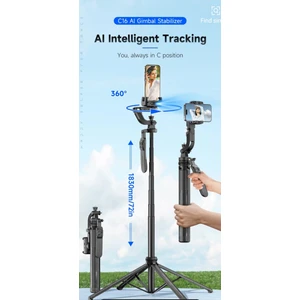 Hareket Algılama ve Yüz Takip Sistemli 183 cm Tripod 360° Dönen Uzaktan Kumandalı Selfie Çubuğu ve Gimbal