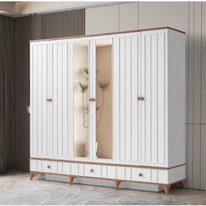 Sıla 6 Kapaklı Gardırop Çekmeceli Dolap 230CM. Beyaz-A.çam