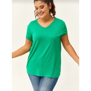 Kadın Büyük Beden V Yaka Basic Kısa Kollu T-Shirt %95 Pamuk %5 Likra Premium Kumaş