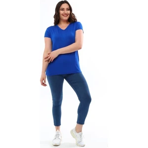 Kadın Büyük Beden V Yaka Basic Kısa Kollu T-Shirt %95 Pamuk %5 Likra Premium Kumaş