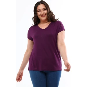 Kadın Büyük Beden V Yaka Basic Kısa Kollu T-Shirt %95 Pamuk %5 Likra Premium Kumaş