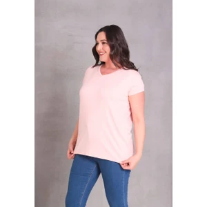 Kadın Büyük Beden V Yaka Basic Kısa Kollu T-Shirt %95 Pamuk %5 Likra Premium Kumaş
