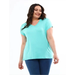 Kadın Büyük Beden V Yaka Basic Kısa Kollu T-Shirt %95 Pamuk %5 Likra Premium Kumaş