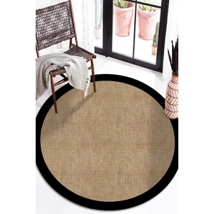 Dijital Kaymaz Yıkanabilir Siyah Çerçeveli Jüt Görünümlü Yuvarlak Salon Halısı Mutfak Halısı Paspas