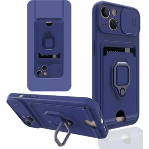 iPhone 14 Uyumlu Taşıma Askılı - Kartlıklı - Stantlı - Kamera Korumalı Silikon Telefon Kılıfı