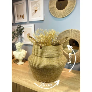 Alosh Hasır Görünümlü Bombeli Dekoratif Jüt Sepet