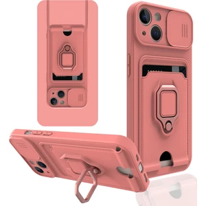 iPhone 14 Uyumlu Taşıma Askılı - Kartlıklı - Stantlı - Kamera Korumalı Silikon Telefon Kılıfı