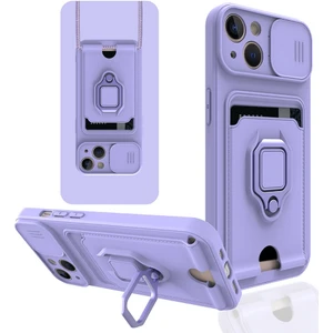 iPhone 14 Uyumlu Taşıma Askılı - Kartlıklı - Stantlı - Kamera Korumalı Silikon Telefon Kılıfı