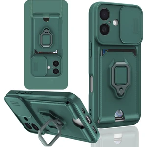 iPhone 16 Uyumlu Taşıma Askılı - Kartlıklı - Stantlı - Kamera Korumalı Silikon Telefon Kılıfı