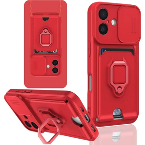 iPhone 16 Uyumlu Taşıma Askılı - Kartlıklı - Stantlı - Kamera Korumalı Silikon Telefon Kılıfı