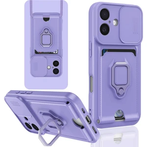 iPhone 16 Uyumlu Taşıma Askılı - Kartlıklı - Stantlı - Kamera Korumalı Silikon Telefon Kılıfı