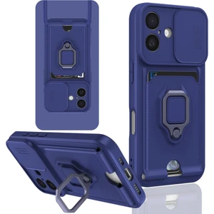 iPhone 16 Uyumlu Taşıma Askılı - Kartlıklı - Stantlı - Kamera Korumalı Silikon Telefon Kılıfı