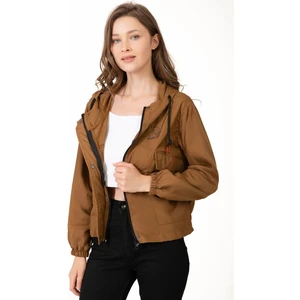 Spor Kadın Su Yeşili Su Geçirmez ve Rüzgara Dayanıklı Kapüşonlu Cepli Çıt Çıtlı Mevsimlik Yağmurluk