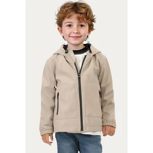 Erkek Çocuk Astarlı Su ve Rüzgar Geçirmez Kapüşonlu Çift Fermuarlı Cepli Yağmurluk