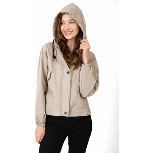 Spor Kadın Su Yeşili Su Geçirmez ve Rüzgara Dayanıklı Kapüşonlu Cepli Çıt Çıtlı Mevsimlik Yağmurluk