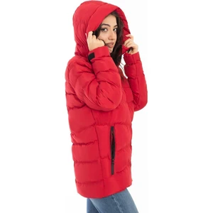 Spor Kadın Kapüşonlu Polarlı Kürklü Su Geçirmez Rüzgara Dayanıklı Şişme Mont Kaban Parka