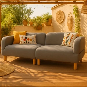 Leones Bohem Ahşap Ayaklı Kanepe, Gri