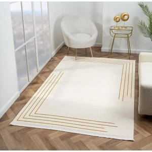 Scala SC003A Beyaz Halı Modern Desenli Tozu Az Akrilik Salon Halısı Yatak Odası Mutfak Koridor