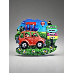 Kuşadası Temalı Kabartmalı Polyester Magnet 7,5cm x 6cm Turuncu