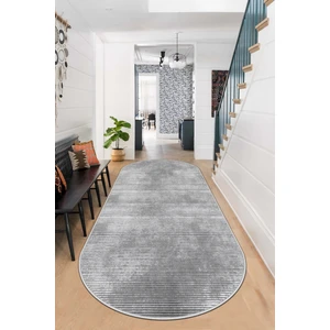 Makinede Yıkanabilir Kaymaz Taban Leke Tutmaz Gri Oval Salon Halısı Mutfak Halısı ve Yolluk