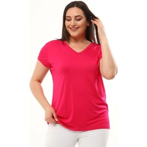 Kadın Büyük Beden V Yaka Basic Kısa Kollu T-Shirt %95 Pamuk %5 Likra Premium Kumaş