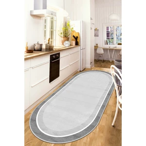 Makinede Yıkanabilir Kaymaz Taban Leke Tutmaz Gri Oval Salon Halısı Mutfak Halısı ve Yolluk