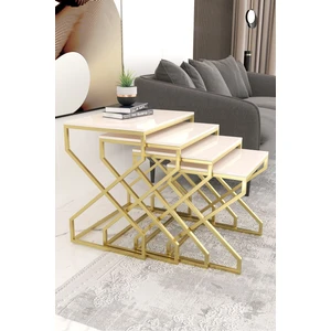 Ela 4l Ü Zigon Sehpa Gold (Eskitme) Yan Sehpa Krem Mdf Membran Kaplama