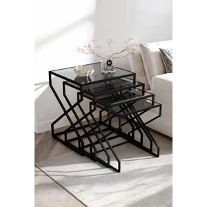 Ela 4lü Zigon Sehpa Yan Sehpa Temperli Kırılmaz Füme Cam