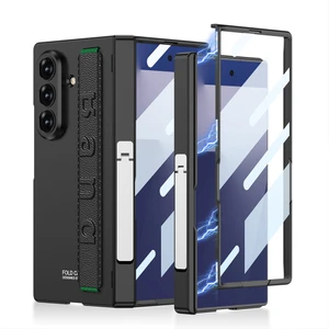 Samsung Galaxy Z Fold 7 Kılıf Mıknatıslı Ön Çerceve ve El Bandı Destekli Desenli Güçlü Metalik Standlı Fonksyonel Premium Kıpta Magnet Kapak